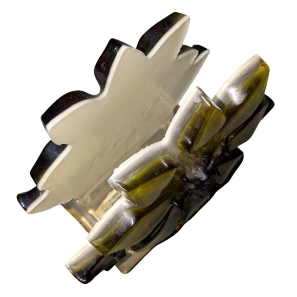 Vintage Resin Flower Napkin/Letter Holder Green & Brown Handmade MCM - Picture 13 of 15